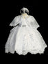 Girls White Elegant Ropone Style Christening Dress with Rhinestone Applique, Sizes 0-6